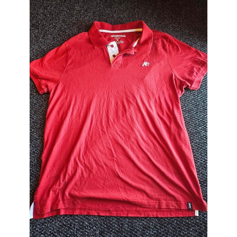 Aeropostale Mens 2XL Polo Shirt Red A87 Logo 100% Cotton Short Sleeve Fits XL